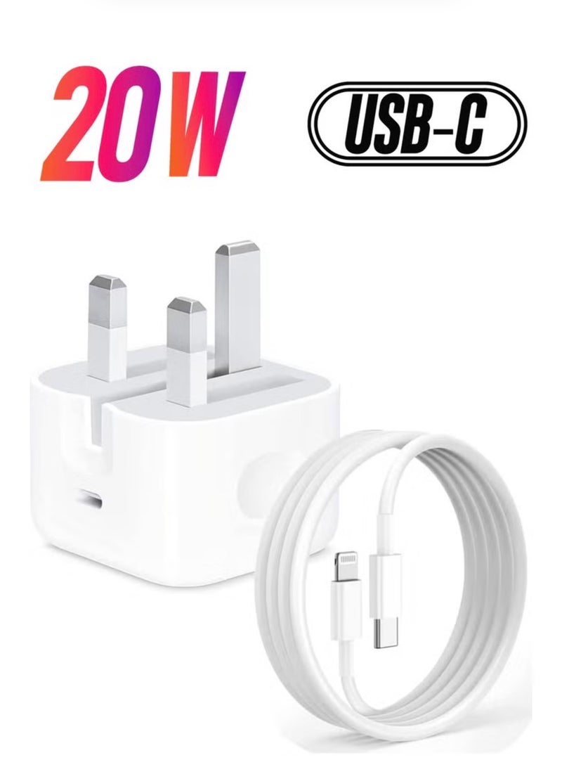 نوفا تريندز شاحن ايفون سريع 20 وات | شاحن حائط USB C سريع مع كابل USB C إلى Lightning بطول 1 متر متوافق مع iPhone 14/14 Pro/14 Pro Max/13/12/SE2020/11/XR/XS Max/X/iPad - Image 1