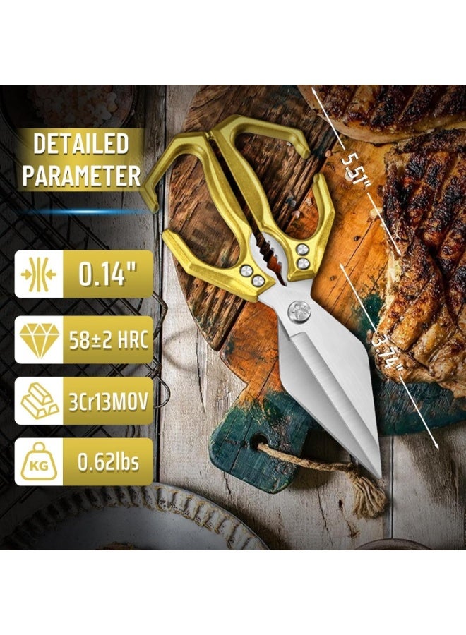 Heavy Duty Poultry Shears Kitchen Scissors for Food with Ergonomic Handle, Japanese High-Carbon Steel Cooking Scissors for Kitchen, Chicken, Meat, Seafood, Bone Cutting (Gold) - Image 5