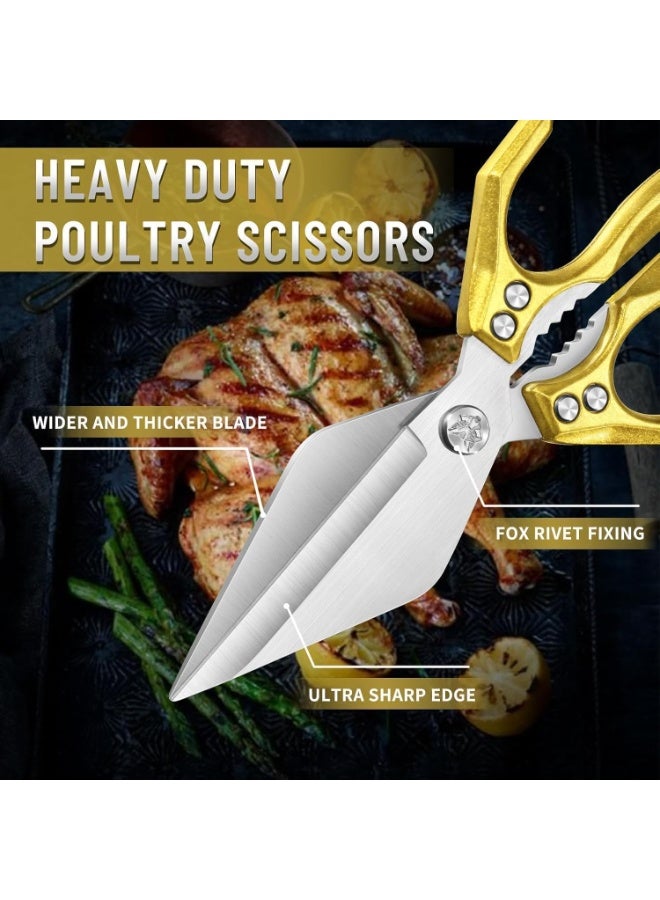 Heavy Duty Poultry Shears Kitchen Scissors for Food with Ergonomic Handle, Japanese High-Carbon Steel Cooking Scissors for Kitchen, Chicken, Meat, Seafood, Bone Cutting (Gold) - Image 4