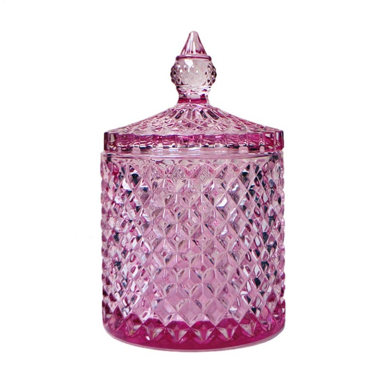 Sizikato Sizikato Diamond Faceted Crystal Glass Candy Jar with Lid Colorful Decorative Jar Jewelry Box Cotton Swab Storage Holder 