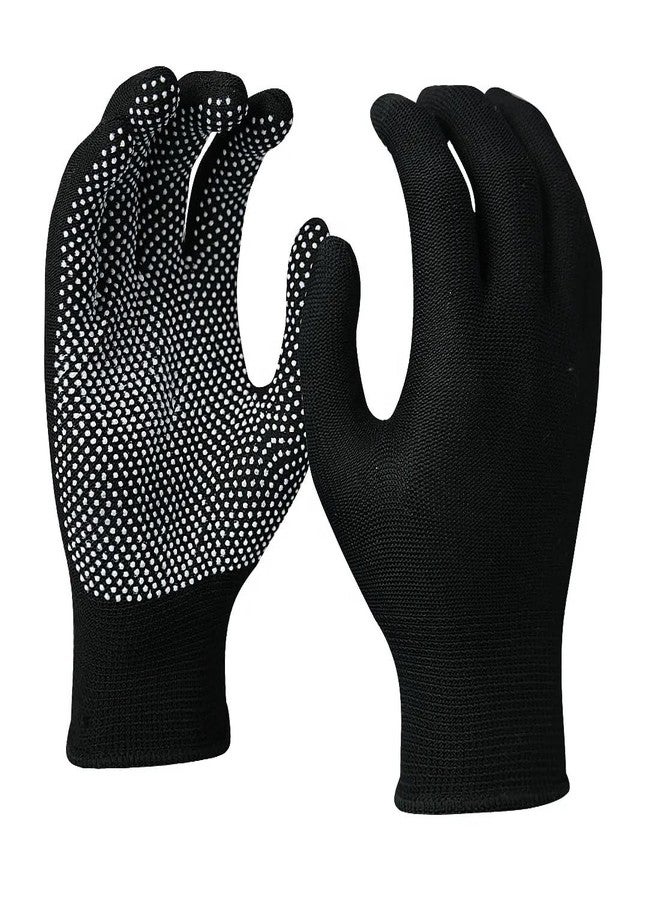 SEFLICA® Sports PVC-Dotted Cotton Gloves for Enhanced Grip - Perfect for Cricket, Golf, Baseball, Biking, Outdoor Adventures & Work (1 Pair) (Black) - Image 1