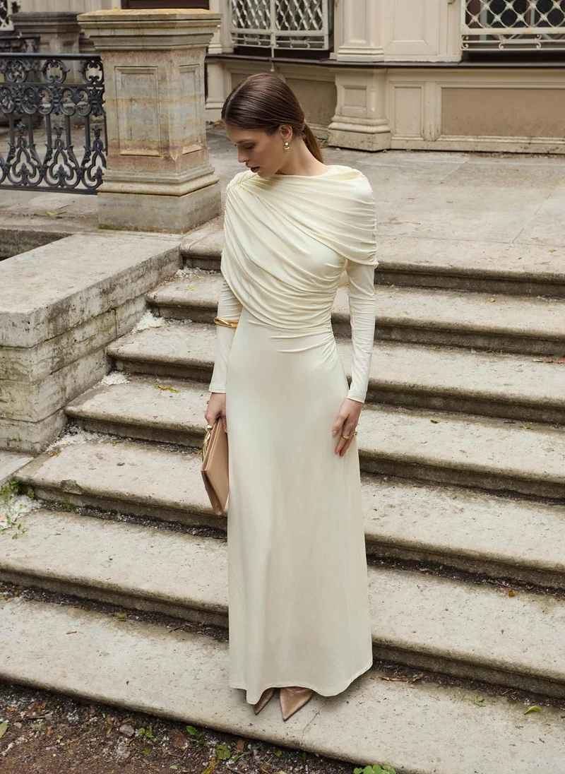 Lichi Knitted maxi dress with pleats and draped bodice