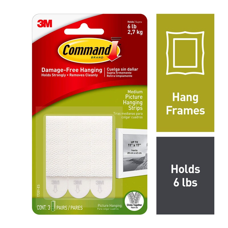 Command Picture Hanging Strips, Medium, White, 3-Pairs (17201-ES) - Image 2