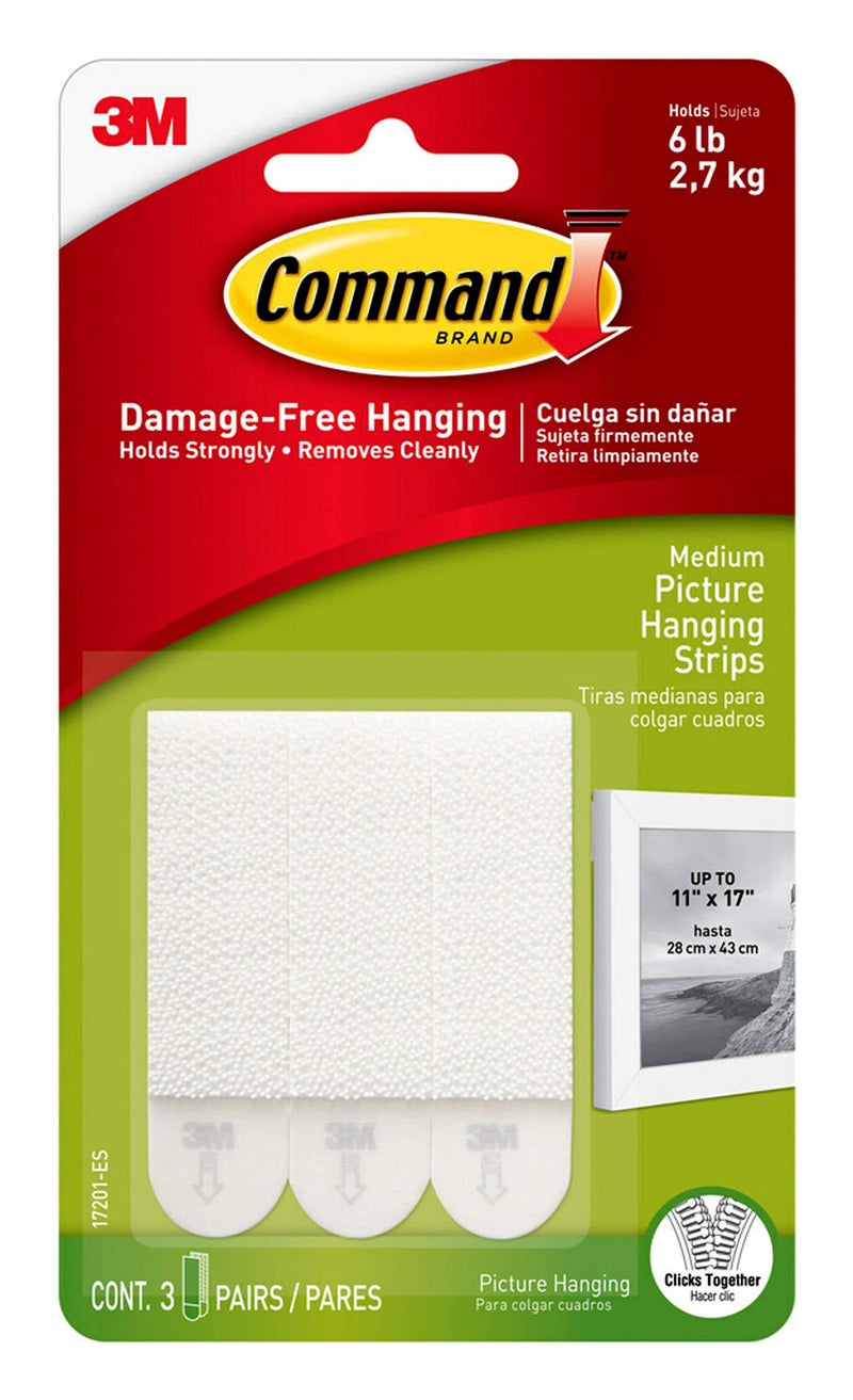 Command Picture Hanging Strips, Medium, White, 3-Pairs (17201-ES) - Image 1