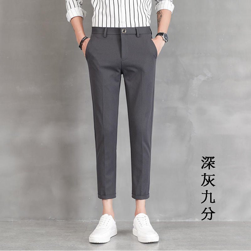 Spring Draping Nine-point Suit Pants Mens Slim-fit Foot Youth Korean-style Trendy Business Non-iron Pants 9-point Break Dark gray cropped pants spring and summer 