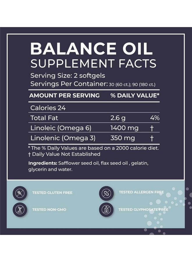 BodyBio Omega Oils 3 & 6 Essential Fatty Acids For Brain And Heart Health ; Organic Safflower And Flax Seed Oil Blend ; Cold Pressed Oils ; Dha Epa ; Balance Oil 180 Softgel - Image 3