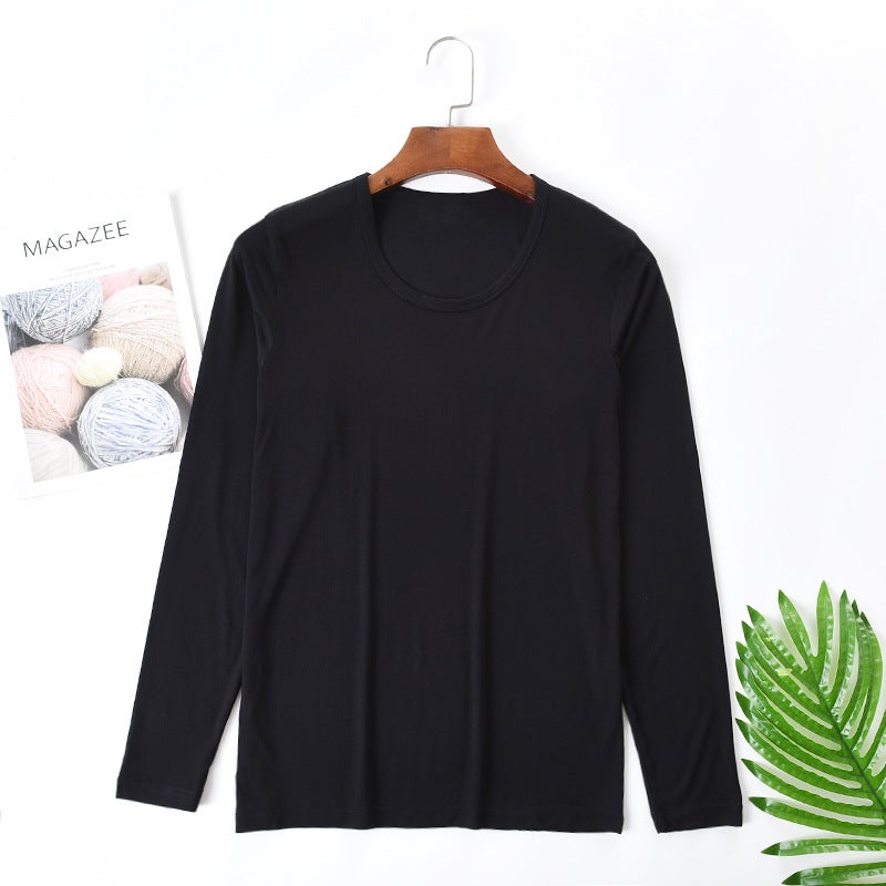 Modal Mens Autumn Clothes Thin Base Top Autumn and Winter Large Size Thermal Underwear Inner Wearable Sweater Round Neck Cotton Sweater Black 
