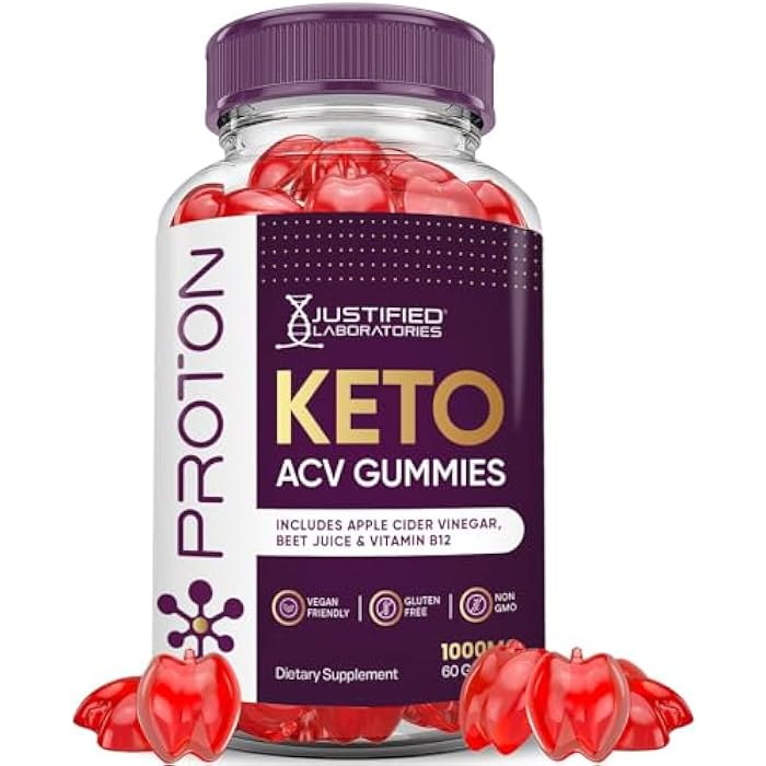 Justified Laboratories Proton Protein Keto ACV Gummies Advanced Formula 1000MG Proton Keto Gummies Apple Cider Vinegar Boost Formulated with Pomegranate Beet Juice Powder B12 Vegan Non GMO 60 Gummys - Image 1