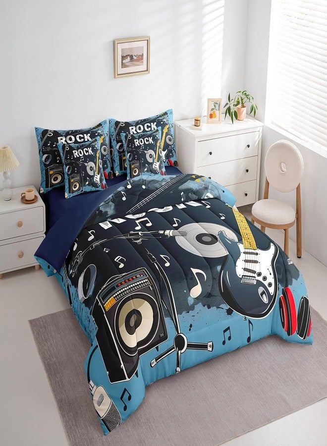 Feelyou Rock Music 7 Piece Bedding Set Full Size Guitar Musical Comforter Set with Sheets for Kids Boys Girls Teens Toddler Musical Instrument Bed in a Bag Music Theme Bed Set - Image 2