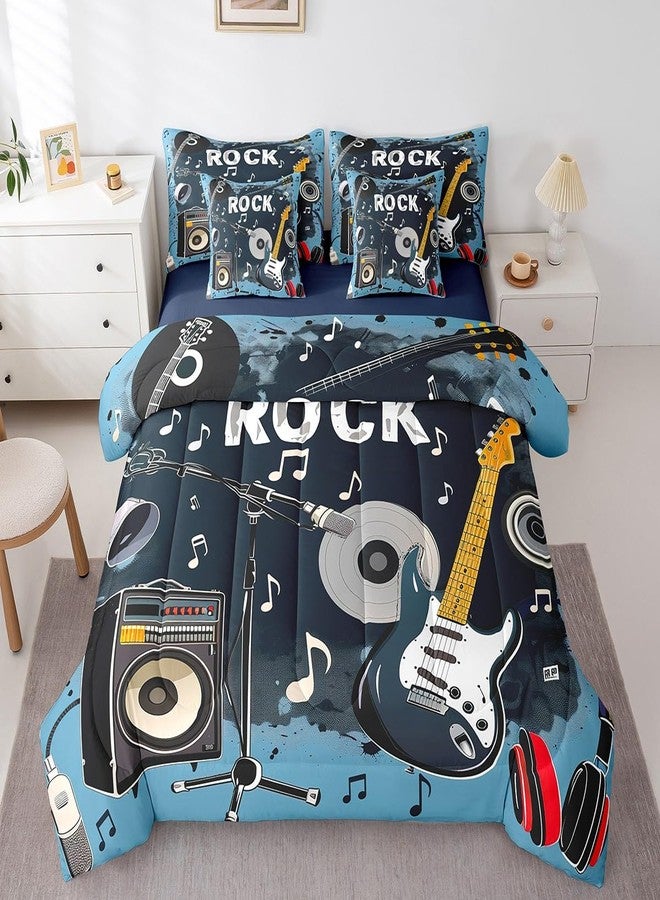 Feelyou Rock Music 7 Piece Bedding Set Full Size Guitar Musical Comforter Set with Sheets for Kids Boys Girls Teens Toddler Musical Instrument Bed in a Bag Music Theme Bed Set - Image 3