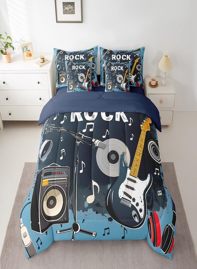 Feelyou Rock Music 7 Piece Bedding Set Full Size Guitar Musical Comforter Set with Sheets for Kids Boys Girls Teens Toddler Musical Instrument Bed in a Bag Music Theme Bed Set - Image 1
