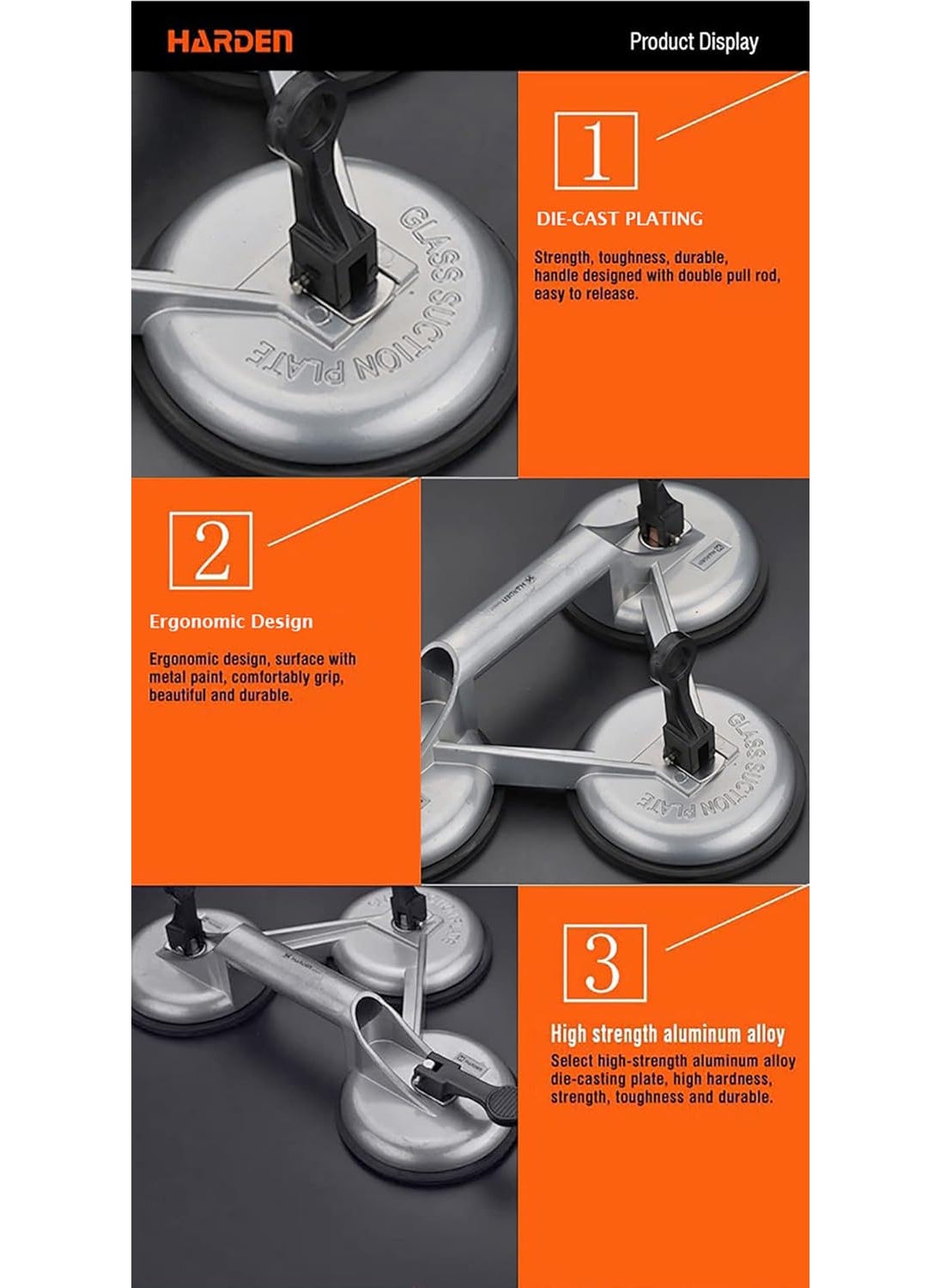 Harden Harden Professional Aluminium Alloy Triple Suction Plate Cups Holder Triple Claw Head Cup Lifter Puller 620607  - Image 5