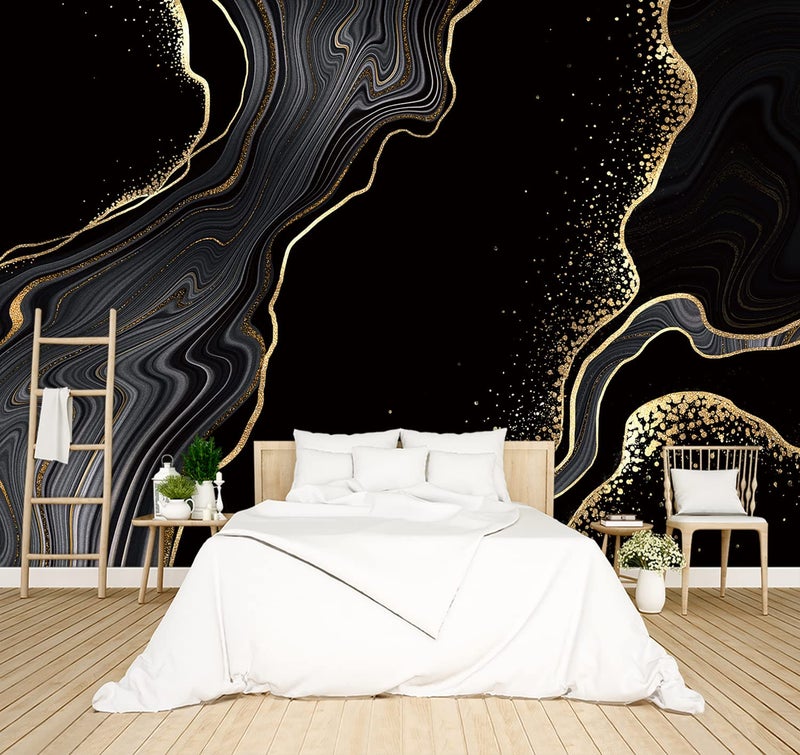 BZHXBZ BZHXBZ  Black and Gold Marble Wallpaper Modern Bedroom Trendy Mens Room Decor murals Office Living Room tv Background Large Wall Mural  137x96 Not Peel and Stick 