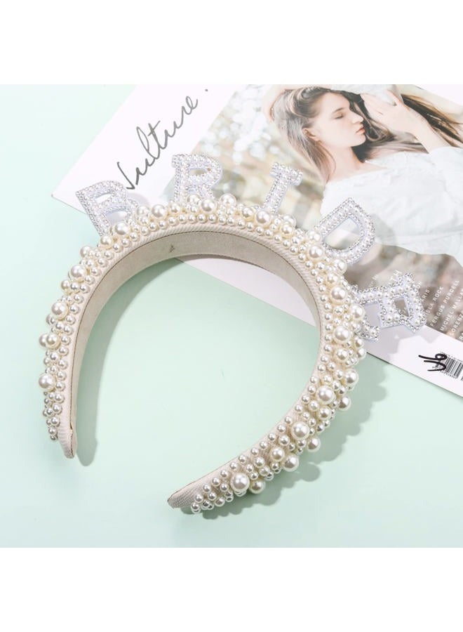 CEALXHENY Bride Headbands for Women, Bridal Pearl Padded Headbands, Bachelorette Party Decorations, Wedding Bride Hair Accessories Bride To Be Gifts (Pearl Headbands) - Image 4