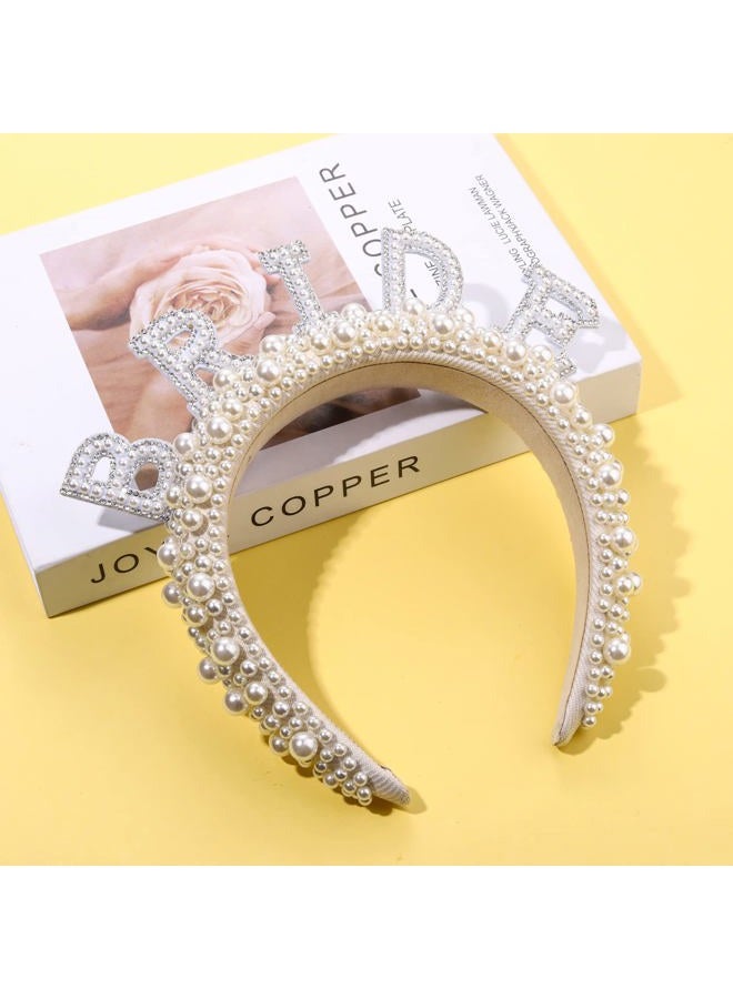 CEALXHENY Bride Headbands for Women, Bridal Pearl Padded Headbands, Bachelorette Party Decorations, Wedding Bride Hair Accessories Bride To Be Gifts (Pearl Headbands) - Image 5