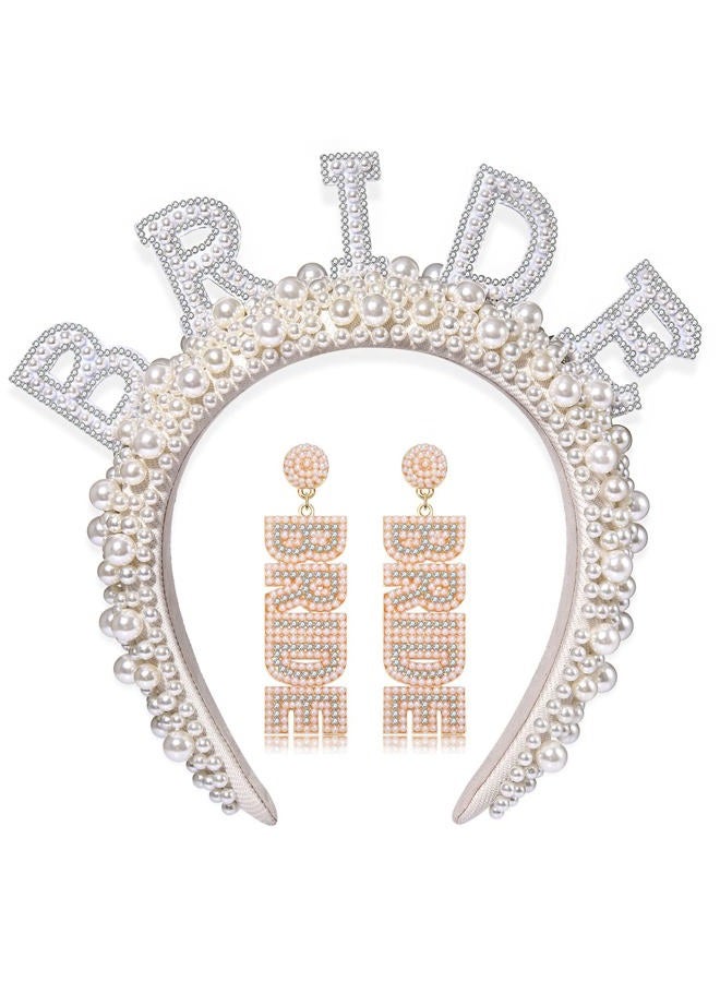 CEALXHENY Bride Headbands for Women, Bridal Pearl Padded Headbands, Bachelorette Party Decorations, Wedding Bride Hair Accessories Bride To Be Gifts (Pearl Headbands) - Image 1