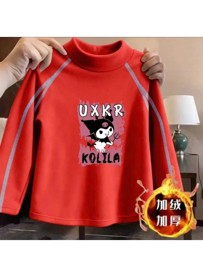 Girls' Fleece-lined Base Shirt Autumn And Winter Popular Long-sleeve T-shirt Baby Half-high Collar Sweet Cute Top Trendy