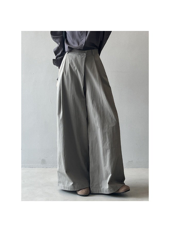 NIBEMINENT Design Asymmetrical Slanting Front Wide-leg Pants For Women, Autumn Casual High-waisted Straight-leg Pants - Image 2