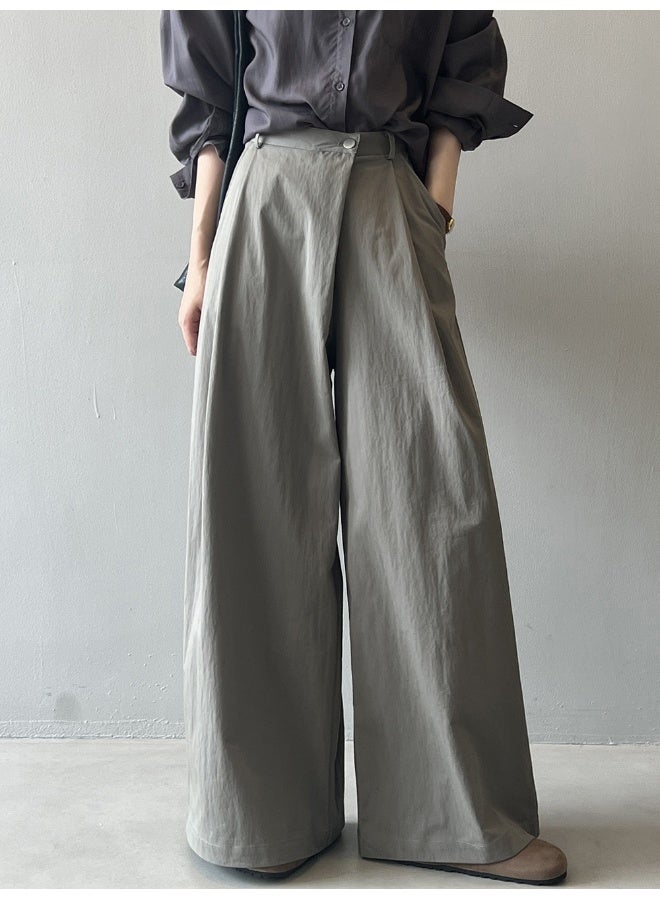 NIBEMINENT Design Asymmetrical Slanting Front Wide-leg Pants For Women, Autumn Casual High-waisted Straight-leg Pants - Image 3