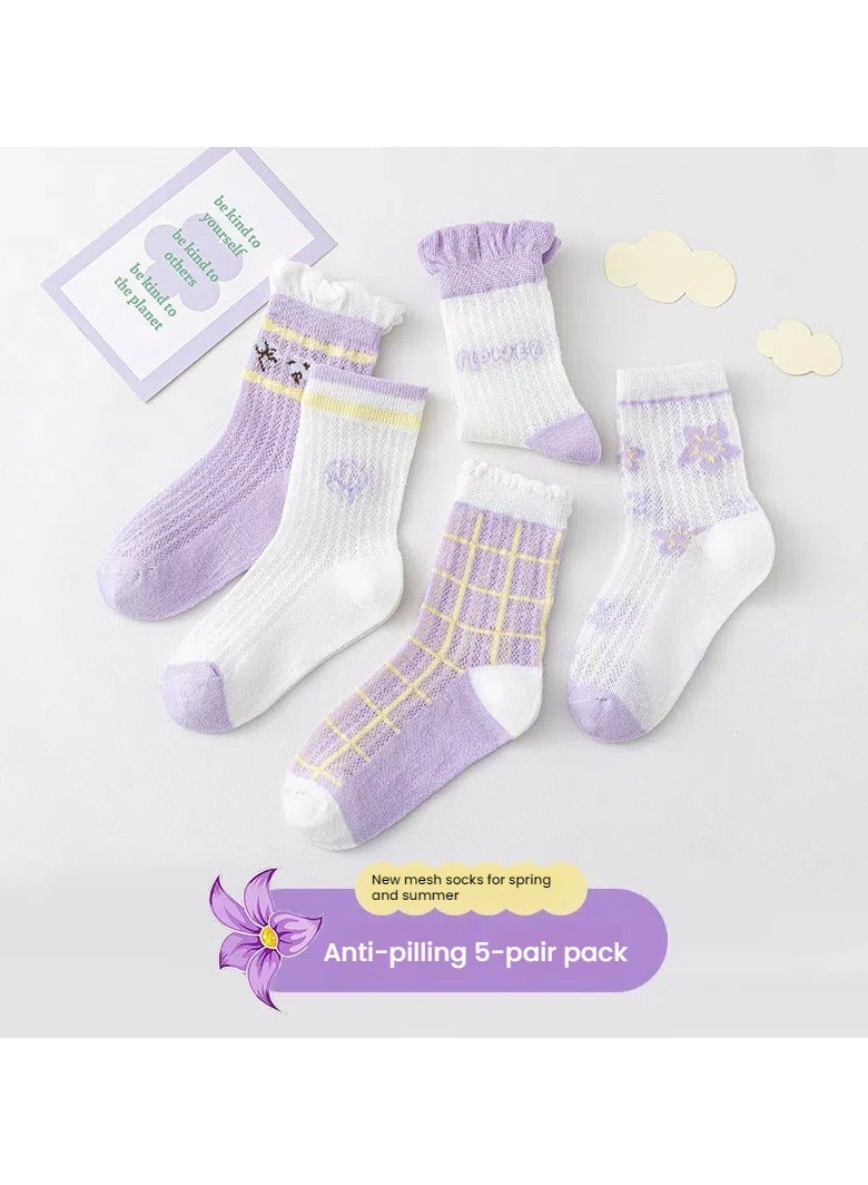  أورا سيليكت 5 أزواج من الجوارب للأطفال لفصلي الربيع والصيف / للفتيات من عمر 2 إلى 5 سنوات - Image 1