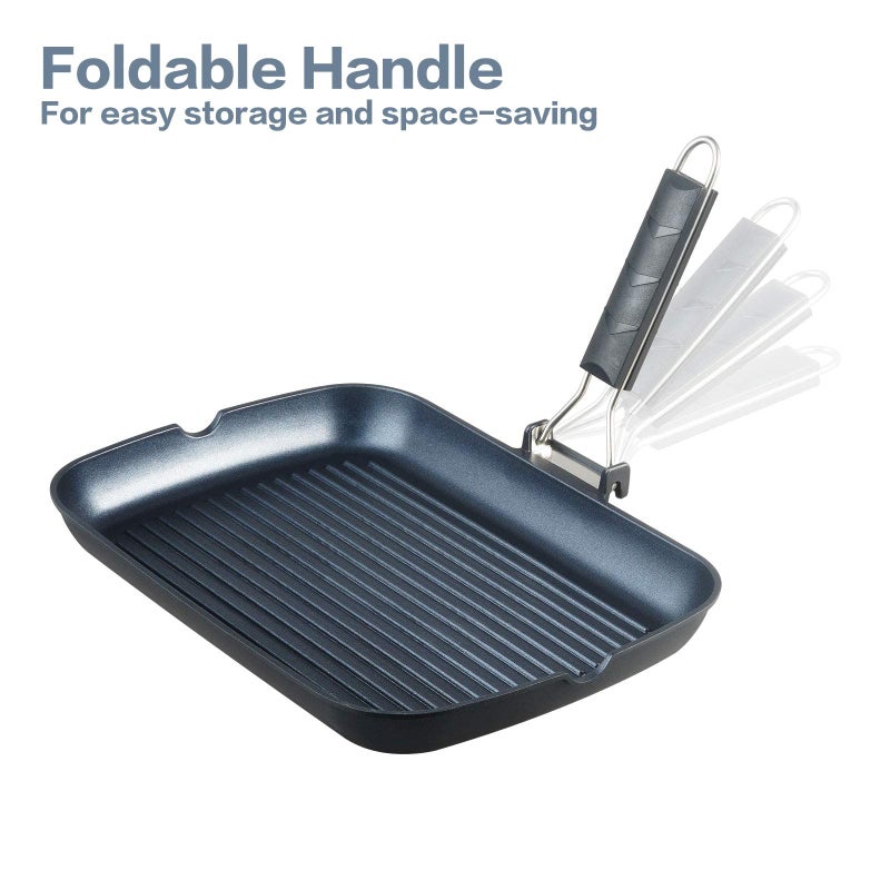 S·KITCHN SKITCHN Grill Pan with Folding Handle, Nonstick Indoor BBQ Grilling Pan - 13 9IN Size: 13 × 9IN - Image 3