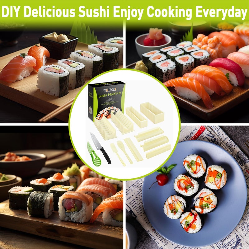 TIMDAM Sushi Making Kit, 12 Pcs Sushi Maker Kit, Sushi Molds Press with Sushi Rice Mold Shapes, Sushi Maker Roller Kit, Sushi Kit for Beginners, DIY Home Onigiri Mold Sushi Tool Kitchen Accessories - Image 4