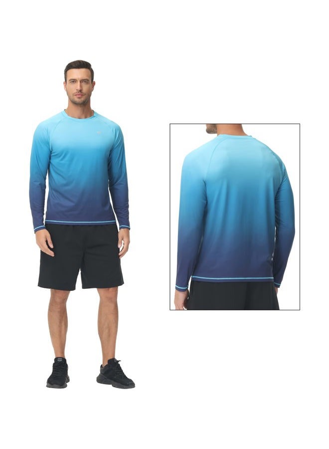 Satankud Men's Long Sleeve Swim Shirts Rashguard UPF 50+ UV Sun Protection Shirt Athletic Workout Running Hiking T-Shirt Swimwear, 08- T5 Blue Gradient, M - Image 2