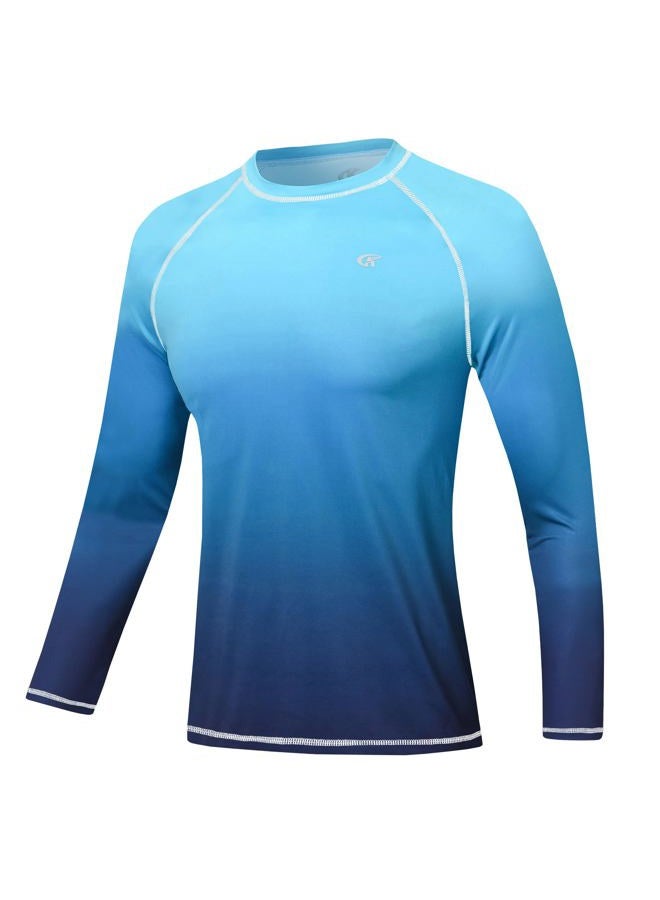 Satankud Men's Long Sleeve Swim Shirts Rashguard UPF 50+ UV Sun Protection Shirt Athletic Workout Running Hiking T-Shirt Swimwear, 08- T5 Blue Gradient, M - Image 1