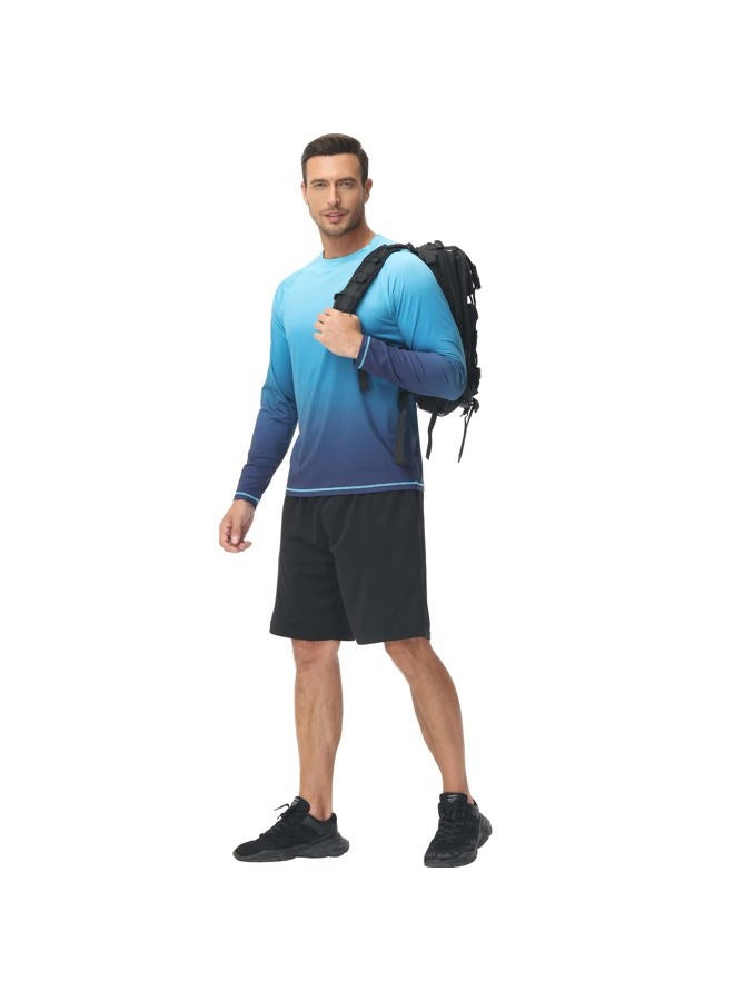 Satankud Men's Long Sleeve Swim Shirts Rashguard UPF 50+ UV Sun Protection Shirt Athletic Workout Running Hiking T-Shirt Swimwear, 08- T5 Blue Gradient, M - Image 4