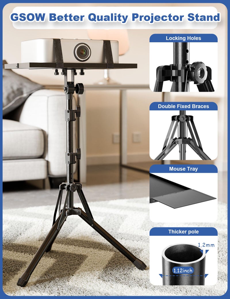 GSOW Projector Stand, Adjustable Height 26 to 56 Inch Laptop Tripod, Laptop Stand with Mouse Tray, Foldable Tripod for Projector with Carry Bag, Portable Podium Stand for Office, Home, Stage, DJ - Image 4