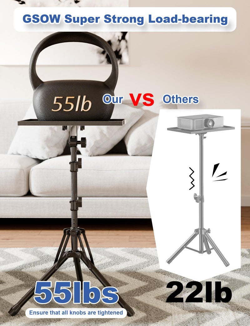 GSOW Projector Stand, Adjustable Height 26 to 56 Inch Laptop Tripod, Laptop Stand with Mouse Tray, Foldable Tripod for Projector with Carry Bag, Portable Podium Stand for Office, Home, Stage, DJ - Image 2