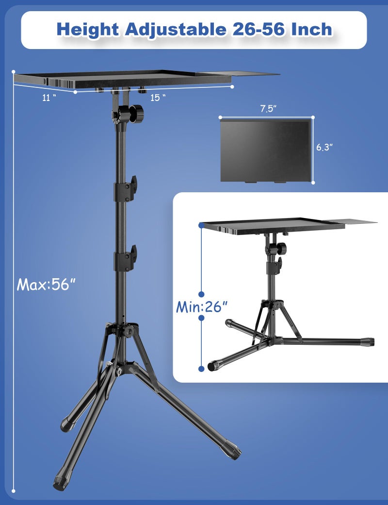 GSOW Projector Stand, Adjustable Height 26 to 56 Inch Laptop Tripod, Laptop Stand with Mouse Tray, Foldable Tripod for Projector with Carry Bag, Portable Podium Stand for Office, Home, Stage, DJ - Image 5