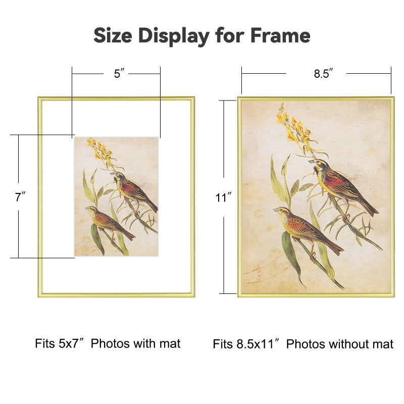 Fkvat 8.5x11 Picture Frame Set of 3  Matte Gold Modern Thin Aluminum Metal Photo Frame with HD Glass  Fits 5x7 with Mat or 8.5 x 11 without Mat  for Tabletop and Wall Mounting - Image 1