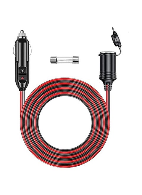 6FT Heavy Duty Car Cigarette Lighter Extension Cord with LED Light for Tire Pump, Air Compressor, Refrigerator, Coffee Maker. Includes 1 Extra Fuse.