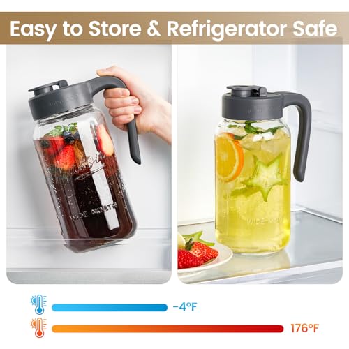 Spreccio 64 oz Mason Jar Pitcher with Lid - Wide Mouth, 2 Quart Glass Water Pitcher with Lid - Heavy Duty, Leak Proof - Sun & Iced Tea, Cold Brew Coffee, Lemonade, Breast Milk Storage - Image 4