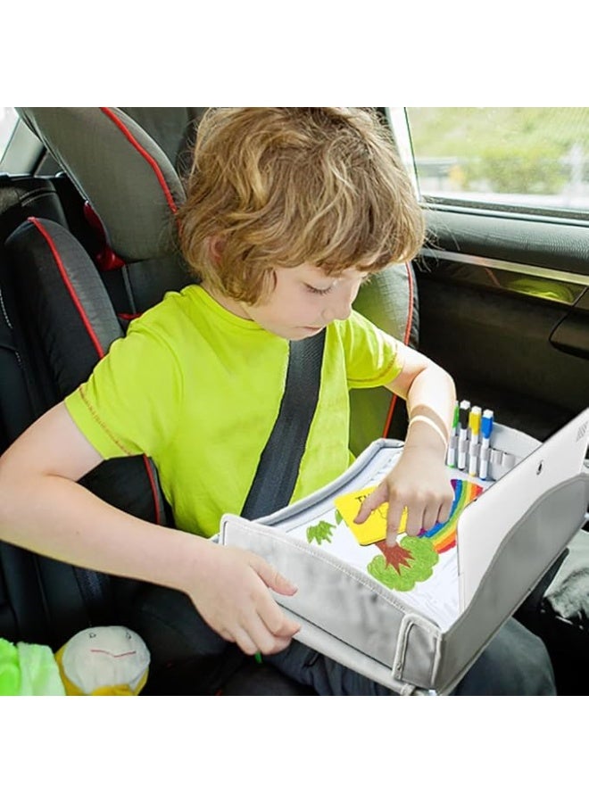 DUNISO Kids Travel Tray，Car Seat Tray for Kids Travel，Carseat Table For Kids Road Trip Activities with Storage Pockets & Dry Erase Board，Sturdy and Durable，for Kids Road Airplane Trip Activity - Image 4