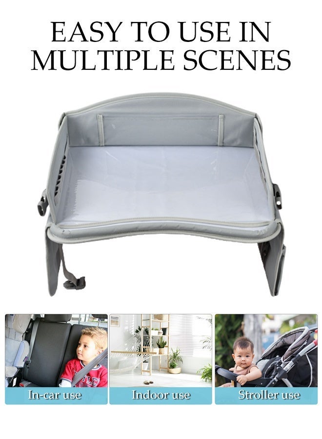 DUNISO Kids Travel Tray, Collapsible Toddler Car Seat Tray, Carseat Table for Kids Road Trip Activities with Storage Pockets & Dry Erase Board, Sturdy and Durable, Suitable for Kids Road Airplane Trip Activity - Image 3