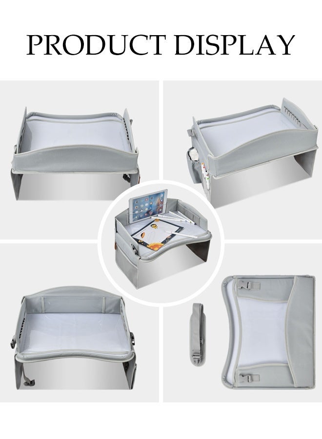 DUNISO Kids Travel Tray, Collapsible Toddler Car Seat Tray, Carseat Table for Kids Road Trip Activities with Storage Pockets & Dry Erase Board, Sturdy and Durable, Suitable for Kids Road Airplane Trip Activity - Image 4