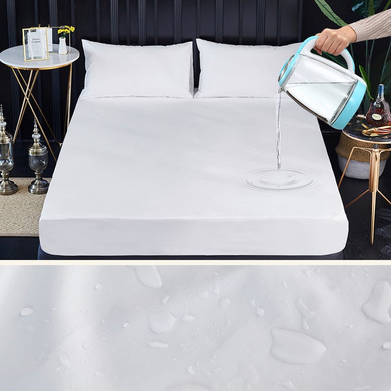 Fitted Sheet Waterproof Mattress Protector Solid Pillow Bed Cover Solid Bedsheets Twin to California King Size - Image 2