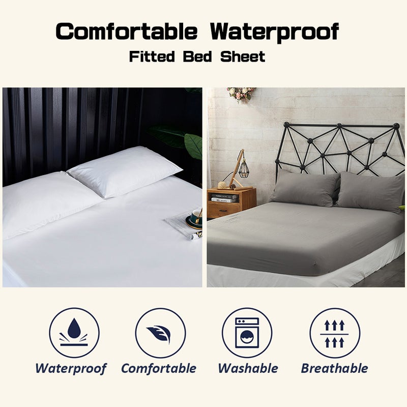 Fitted Sheet Waterproof Mattress Protector Solid Pillow Bed Cover Solid Bedsheets Twin to California King Size - Image 5