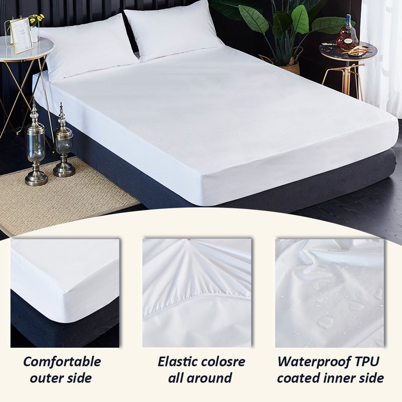 Fitted Sheet Waterproof Mattress Protector Solid Pillow Bed Cover Solid Bedsheets Twin to California King Size - Image 4