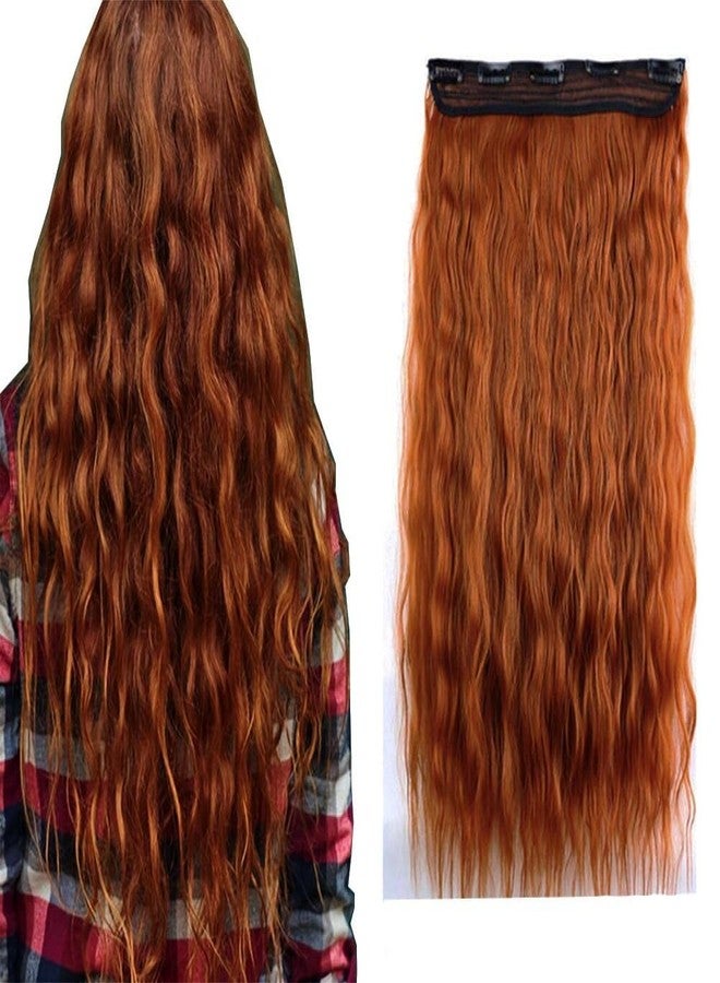 iLUU #119 Copper Red Long Corn Wave Clip on Hair Extensions Synthetic Hair Pieces Deep Wave Clips in Hair Extensions Wig Fire Red Hairpiece for Women Party Daily Use (24"/110g) - Image 1