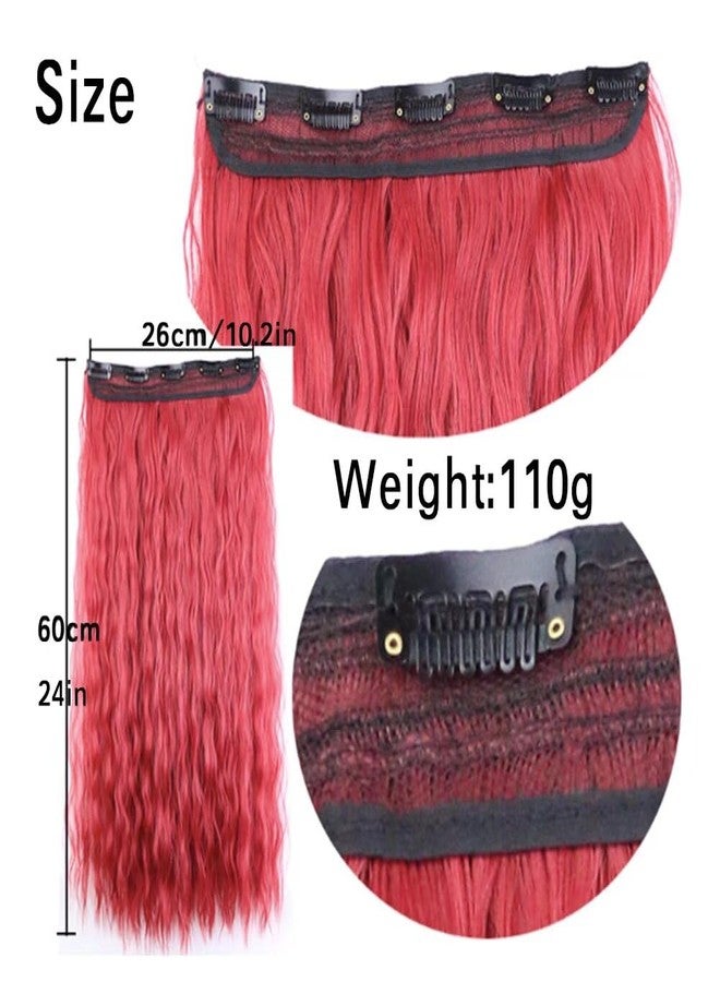 iLUU #119 Copper Red Long Corn Wave Clip on Hair Extensions Synthetic Hair Pieces Deep Wave Clips in Hair Extensions Wig Fire Red Hairpiece for Women Party Daily Use (24"/110g) - Image 2