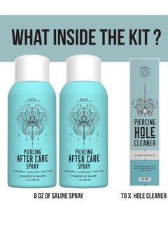BASE LABORATORIES BASE LABORATORIES Piercing Aftercare Spray Kit | 8oz | Aftercare Keloid Bump Removal Spray + Ear Hole Cleaner Earring Cleaner Floss | Sanitizing Nose & Ear Piercing Cleaner - Piercing Bump Spray  - Image 2