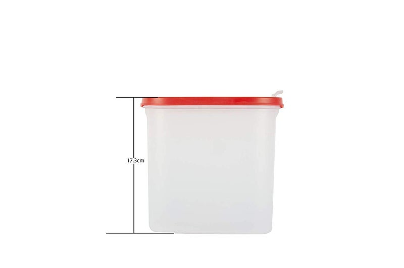 Cutting EDGE Flip-Top Modular Dispenser Containers Oval Set for Rice, Dal,Atta, Flour, Cereals, Pulses, Snacks, Stackable 1800 ML Set of 12 - RED Lids (Free Plain Lids Extra for Each Container) - Image 3