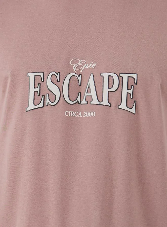 Styli Styli Slogan Print Crew Neck Oversized T-Shirt