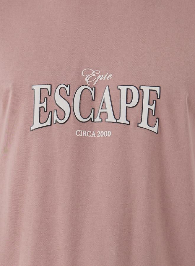 ستايلي تيشيرت أوفر سايز بياقة دائرية وطبعة شعار ستايلي - Image 4