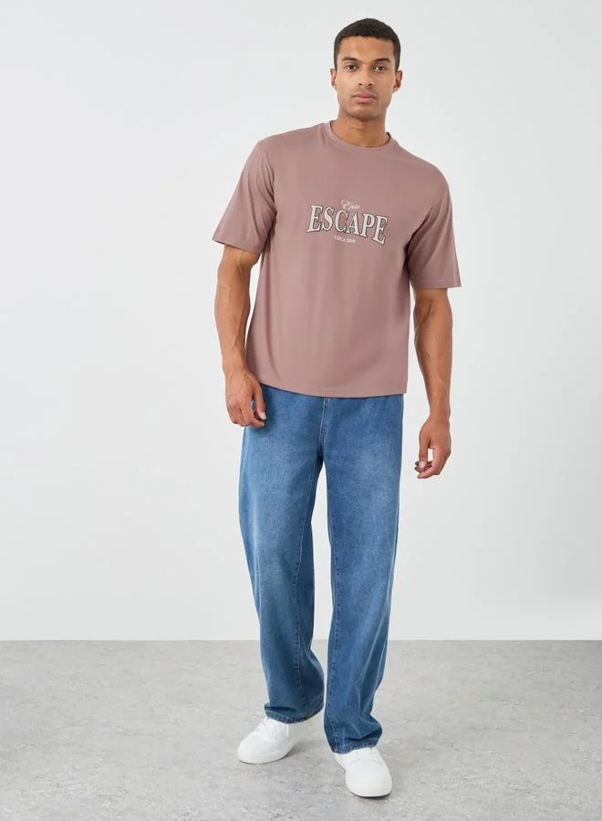 Styli Styli Slogan Print Crew Neck Oversized T-Shirt