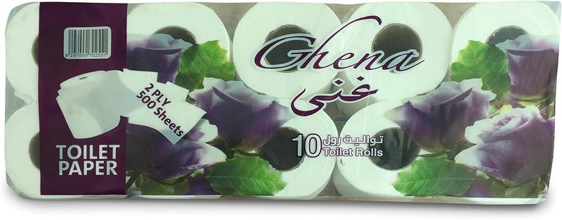 Ghena 2-Ply Toilet Paper Rolls - 10 Rolls, 500 Sheets Each - Image 1