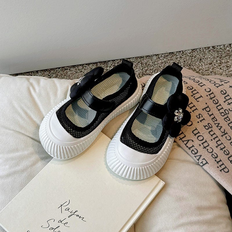 Spring 2025 Non-Slip Low-Top Princess Shoes Platform Board Shoes Sweet Girls' Large Flower Rhinestone Shoes Korean Style - Image 1